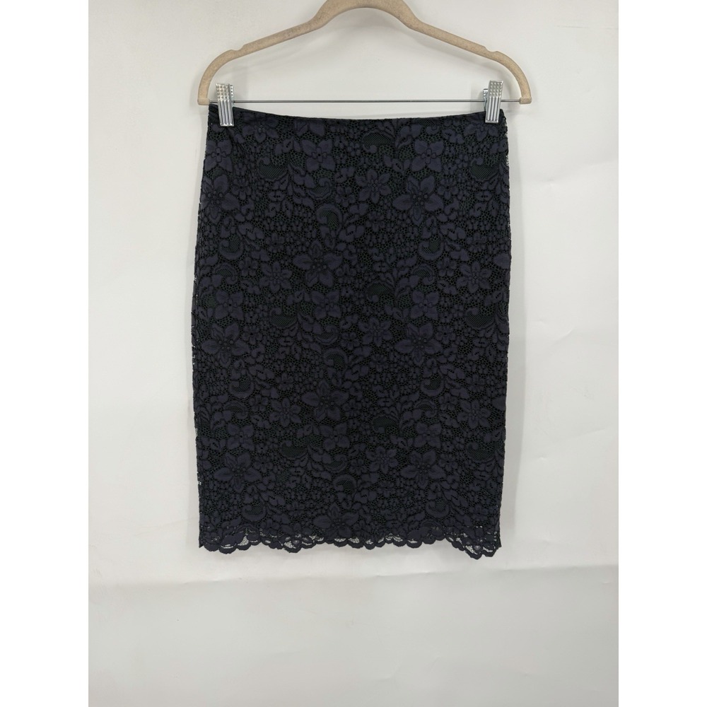 Tory Burch Lace‎ Floral Skirt Women 2 Purple Black Pencil Business Formal Preppy